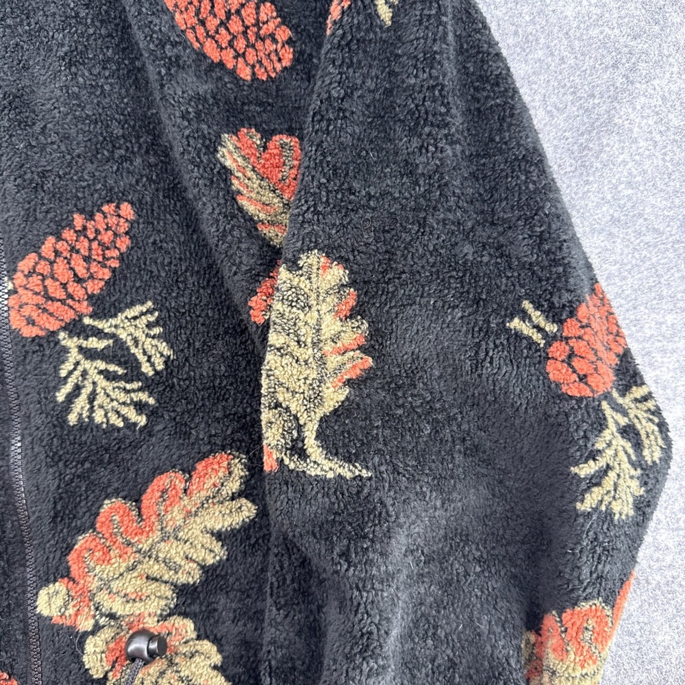 Black Mountain Fleece Jacket 90s XL Black Pinecone Oak Leaf Full Zip Mock Neck - Picture 7 of 16